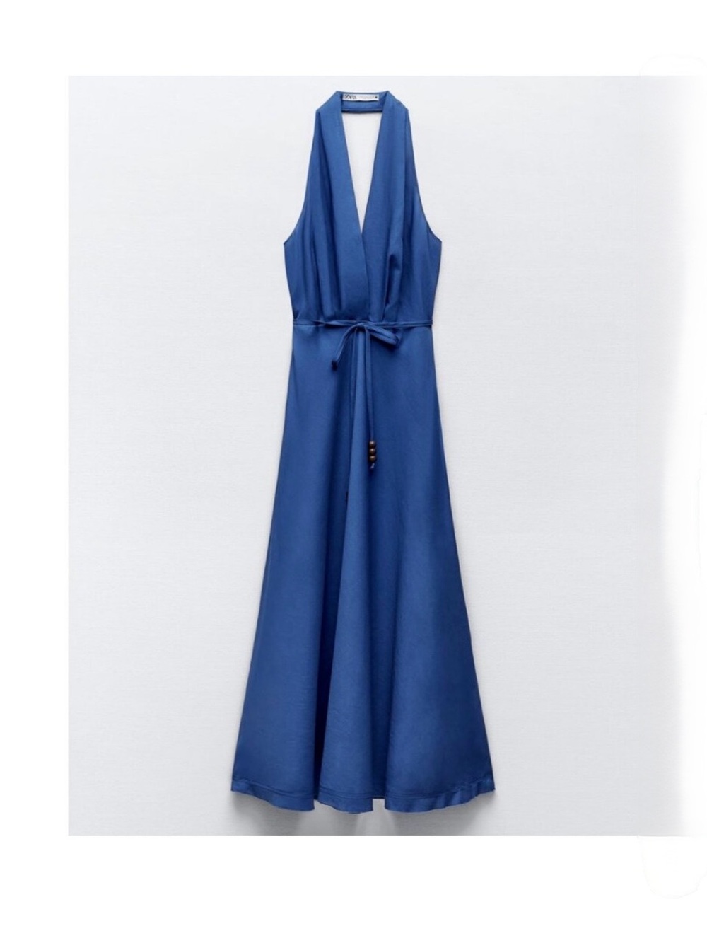 Zara Royal Blue Backless Halter Midi Dress with Tie